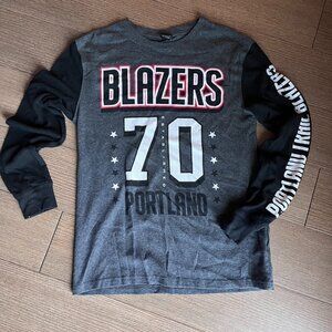 Portland Trail Blazer Gray Raglan w/Black Long Sleeve Tee Men S Established 1970